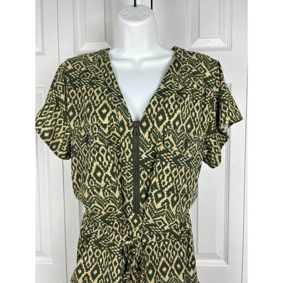 Corey Lynn Calter Short Sleeve Jumpsuit Size XS Green Tan Aztec Batik Summer - Picture 7 of 8